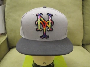 New Era NY Mets Gris Claro Sombrero Ajustado, Logotipo Psicodélico, Billete Gris Oscuro, 7 5/8 - Imagen 1 de 10