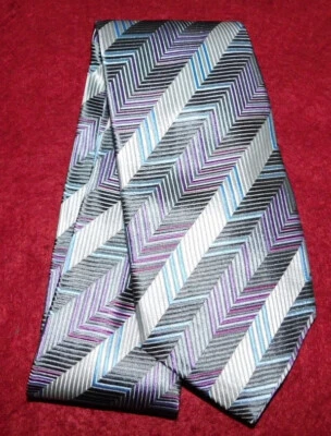 XMI PLATINUM MADE IN U.S.A. GREY/PURPLE/WHITE STEPPED STRIPES TIE - DESIGNER TIE - Image 1 of 3