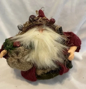 Vintage Woodland  Rounded Santa Claus Ornament Holiday Home Christmas - Picture 1 of 11