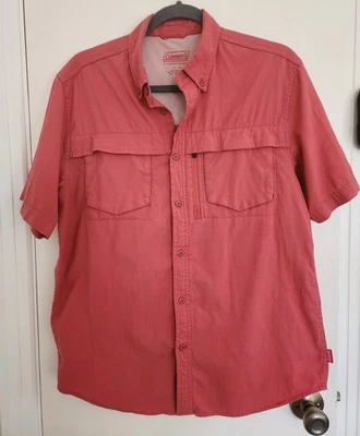 Camisa masculina média salmão Coleman ao ar livre manga curta ventilada botão para cima B35 - Imagem 1 de 4