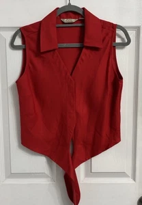 Tommy Bahama Red Sleeveless Button Down Silk Shirt Front Tie Size 6 - Picture 1 of 8
