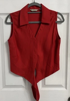 Camisa Tommy Bahama Roja Sin Mangas Botones Seda Corbata Frontal Talla 6 Foto 1 de 4