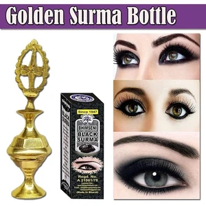 VINTAGE ISLAMIC ARABIC KOHL STICK BRASS BOTTLE JAR EYELINER WITH 1 BLACK SURMA - Picture 1 of 9