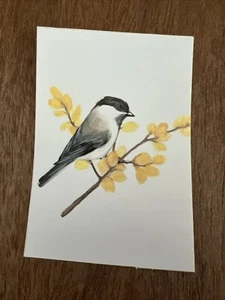 Pennarello acquerello originale ACEO Little Finch glitter su carta firmato artista #233 - Foto 1 di 2