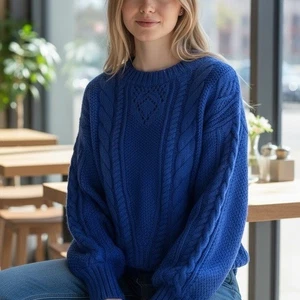 Neu ohne Etikett Talbots leuchtend blau Zopfmuster Pullover Wollmischung GR-3X Fischer - Bild 1 von 6