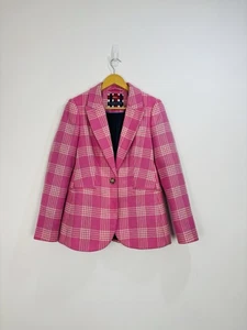 Boden Blazer Damen Gr. 10 rosa weiß kariert Tweed Wolle Sakko Kragen geknöpft - Bild 1 von 14