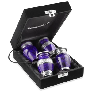 Small Cremation Keepsake Urns for Human Ashes, Set of 4 Purple and Silver Min... - Picture 1 of 5