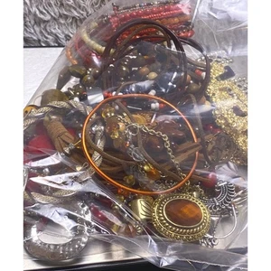 Mystery Jewelry Bag Boho Hippie Themed Clean Wearable Pieces Over 1.5 lbs - Picture 1 of 8