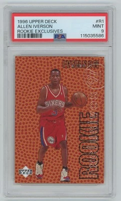Allen Iverson 1996-97 Upper Deck Rookie Exclusives RC PSA 9 #R1 Philadelphia Foto 1 de 2