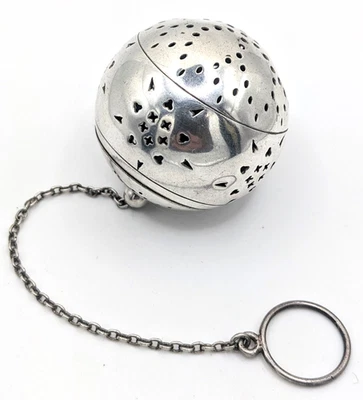 Antique VTG Round Globe Tea Ball Infuser Strainer with Stars Sterling ? - Image 1 of 4