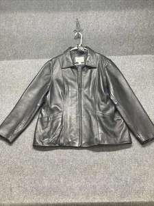 Worthington Genuine Lambskin Full Zip Black Leather Jacket Women's 1X - Picture 1 of 11