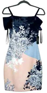Guess Los Angeles Blue Floral Off Shoulder Dress w/ Removable Straps size 4 NWT - Picture 1 of 2