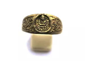 Anillo de latón Buda tailandés raro 1974 amuleto joyería budista talla 11,5 Luang Por Tob - Imagen 1 de 11