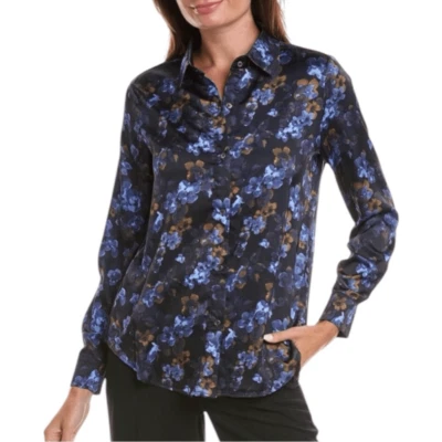 Elie Tahari | Satin Crysthanamum Button Down Shirt Size Small NWT - Image 1 of 4