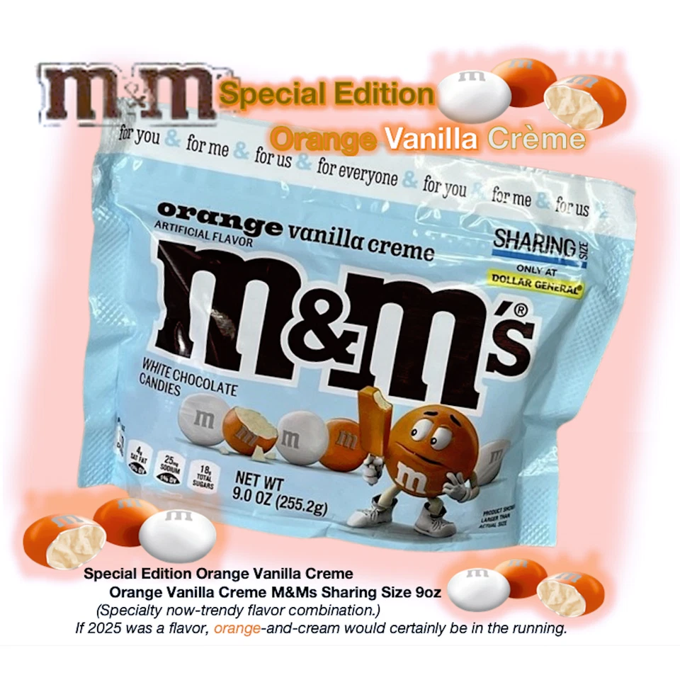 2 Bags M&M's Orange Vanilla Creme 9 Oz Each Sharing Size 11/2020