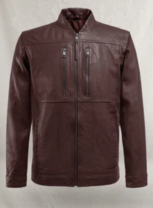 Thunder Storm Burgundy Biker Leather Jacket Motorcycle Coat Genuine Lambskin - Picture 1 of 7