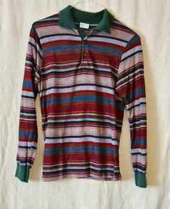 Vintage Kmart striped long sleeve knit shirt button collar Size M deep colors - Picture 1 of 16