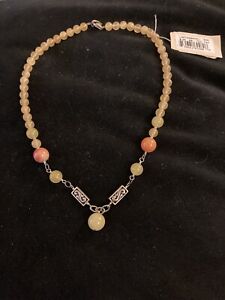Barse Light Peach Orange Stone Necklace With Silver 14” NWT B9