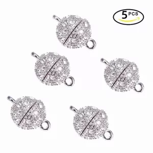 5X Rhinestone Paved Round Metal Magnetic Clasps Hook Bracelet Necklace Connector - Picture 1 of 6