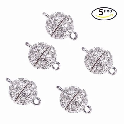 5X Rhinestone Paved Round Metal Magnetic Clasps Hook Bracelet Necklace Connector - Image 1 of 4