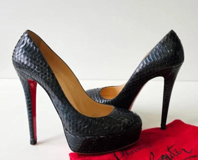 Christian Louboutin Bianca 140 Dark Teal Blue Snakeskin Heels Pumps 40 - Image 1 of 4