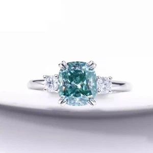 Anillo solitario de compromiso creado en laboratorio cojín diamante azul de 3,20 quilates certificado 925 - Imagen 1 de 3