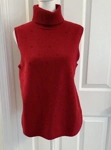Vtg Jones New York Country Women’s Turtleneck Sweater Vest Beaded Sz M Wool - Picture 1 of 10