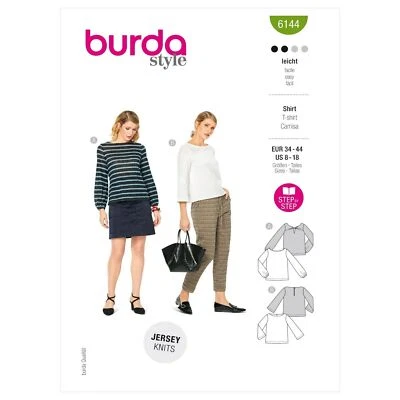 BURDA 6144 MISSES T-SHIRTS Sewing Pattern Sizes 8 - 18 Skill: EASY - Image 1 of 4