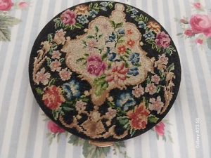 Antique Compact~Handmade Needlepoint Petite Point with Powder Puff & Powder - Picture 1 of 7