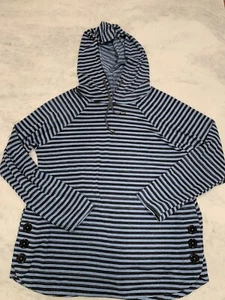 Top con capucha para mujer Keren Hart XL tela de felpa a rayas detalles con botones - Imagen 1 de 7