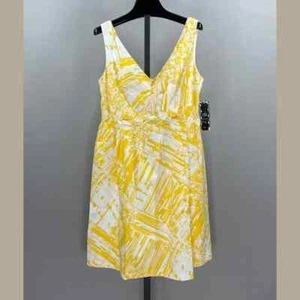 NEW Suzi Chin Dress Womens 10 Yellow Abstract maggy boutique casual - Picture 1 of 10