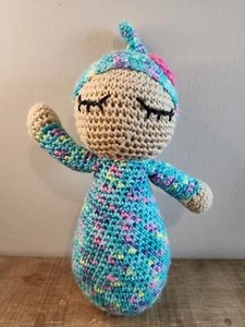 Gehäkelte Plüsch Baby Puppe handgefertigtes Spielzeug blau schlafendes Baby - Bild 1 von 10