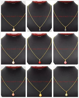 Beautiful 8-14mm Fashion Multicolor Shell Pearl Round Beads Pendant Necklace 18" - Image 1 of 4