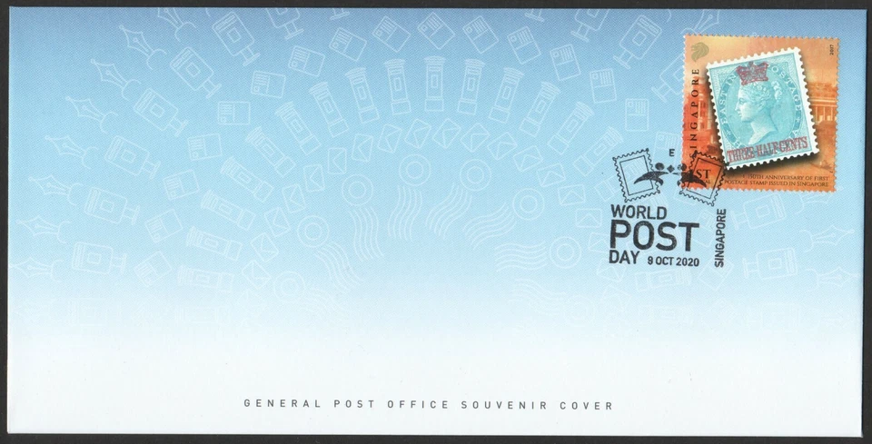 SINGAPORE 2020 UPU WORLD POST DAY 9 OCT. SPECIAL "E" DATESTAMP ON SOUVENIR COVER - Image 1 of 1