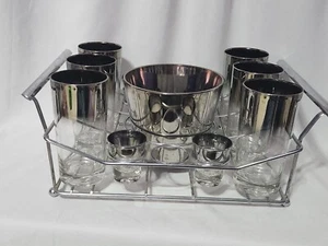 MCM Vitreon Queen’s Lusterware Silver Fade Bar Set mit Chromgestell - Bild 1 von 9