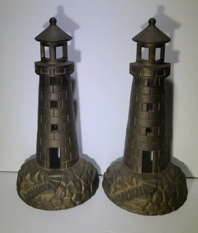 Vintage Brass LIGHTHOUSE Andirons Plinth Fireplace Tool Nautical Decor Shiphouse Cover