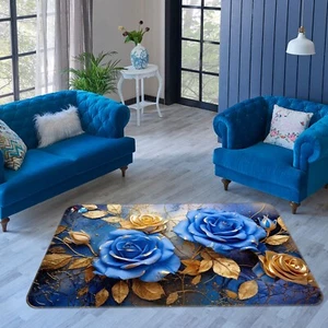 3D Blau Rose R095 rutschfeste Teppichmatte Rund Elegant Teppich Panda - Bild 1 von 5
