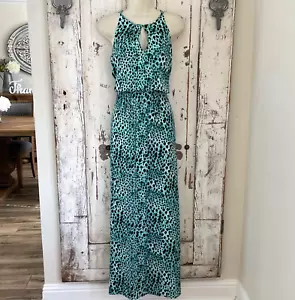 Jennifer Lopez JLO Dress Size 4 Womans Turquoise Blue Green White Polka Dot Maxi - Picture 1 of 7