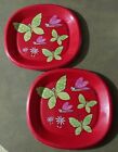 Set Of 2 Red Children's Plates With Butterflies, Dragonflies, Daisies