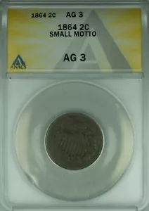 1864 2C Coin Two Cents ANACS AG-3 Small Motto Better Coin - Picture 1 of 2