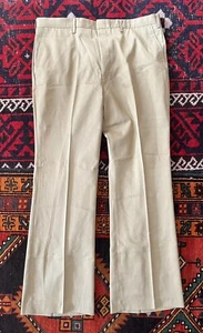 Deadstock Vintage 1970s NOS Flared Khaki Twill Pants Poly Cotton Big Size 40x34 - Picture 1 of 6