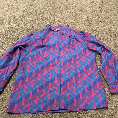 vtg 1990’s Ruggeri womens XL button up polyester shirt pink blue a37 - Image 1 of 3