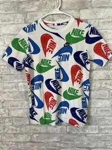NIKE TEE BOYS GIRLS UNISEX COTTON TSHIRT COLORFUL SWOOP LOGOS GRAPHIC PRINT XL - Picture 1 of 7