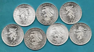 7 X MEXIKANISCHE 25 PESO MÜNZEN 1968, 720 SILBER. Je 22,5 GRAMM. MEXIKO. RESTPOSTEN. - Bild 1 von 2
