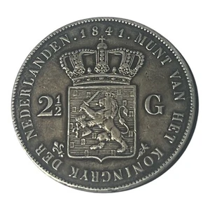 1841 Netherlands 2 1/2 Gulden 2.5G Extremely Low Mintage 53,535! Very Rare! B16 - Picture 1 of 2