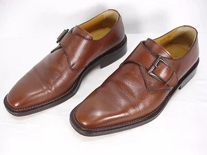 GRANT BROWN PEBBLE LEATHER MONK STRAP OXFORD DRESS SHOES MEN'S 42.5 - Picture 1 of 11