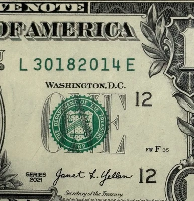March 18, 2014 Birthday Note Fancy Serial Number One Dollar Bill 30182014 - Image 1 of 3