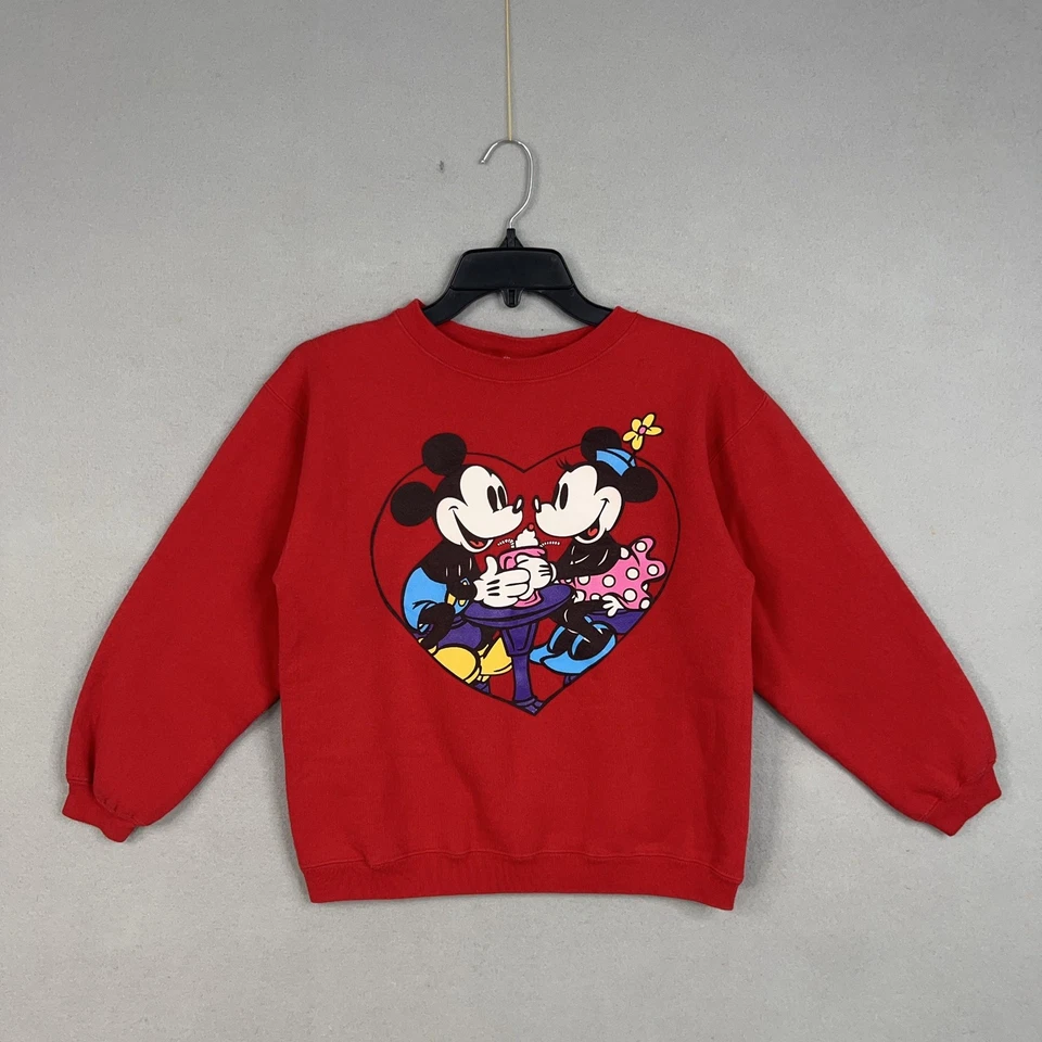VINTAGE Disney Mickey Co Sweatshirt Youth Large Mickey Minnie Heart Valentines - Image 1 of 4