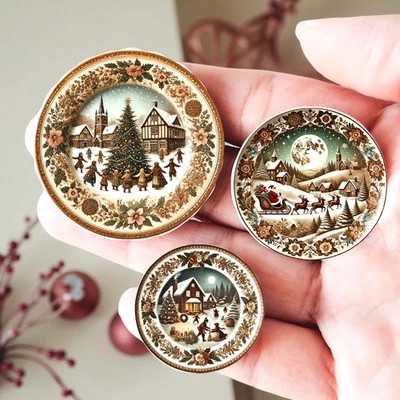 Miniature Christmas Vintage Plates Ceramic Dollhouse Festive Holiday Decor - Image 1 of 4