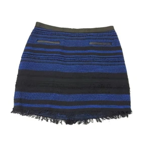 Rebecca Taylor Size 4 Lamb Leather & Wool Fringe Skirt Blue Black Mini - Picture 1 of 6